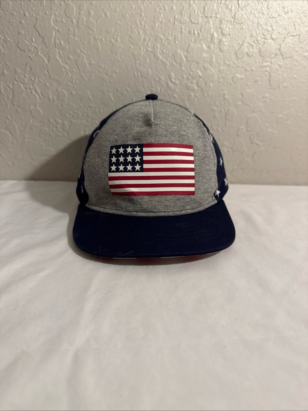 The Childrens Place Boys American Flag Star Print Snapback Hat Navy Gray S/M 4-7